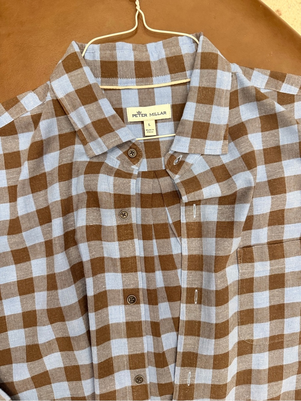 Peter Millar Brown & Light Blue Check Cotton Button-Down Shirt
